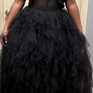 Women's Black Ruffled Tulle Dress with Structured Corset